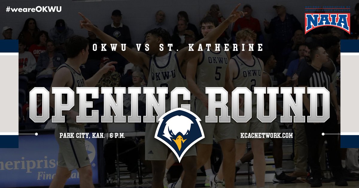 It's TOURNEY TIME!

🆚 Saint Katherine (Calif.)
📍 Park City, Kansas
⏰ 6 p.m.
📺 kcacnetwork.com/?B=368964 (Costs $9.99)
🎟️ Tickets at hartmanarena.com 

#weareOKWU