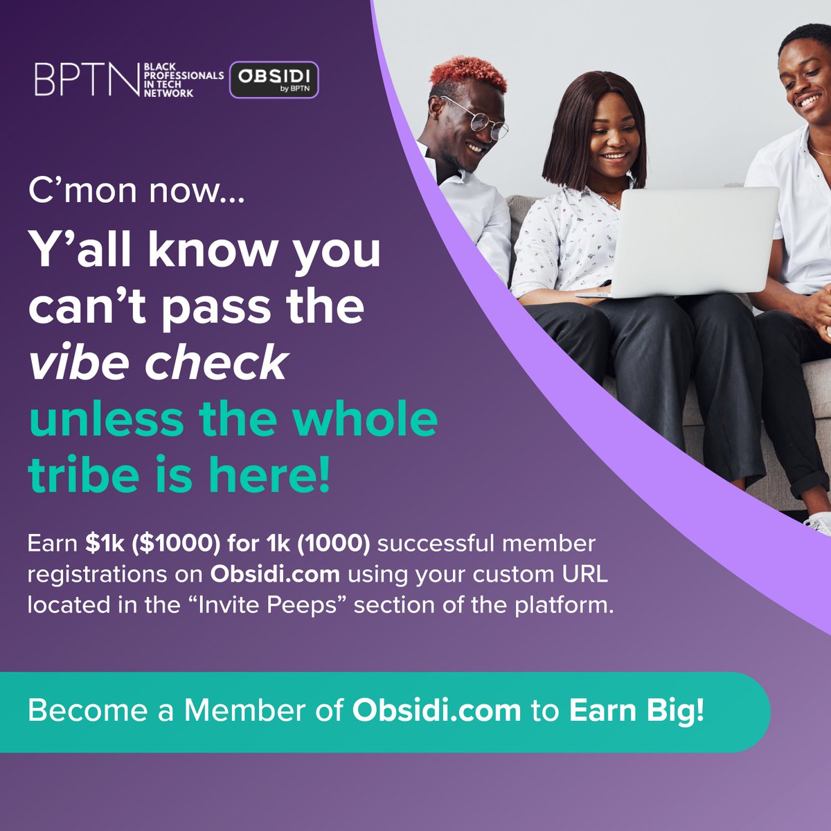 WINNERS roll call! 

The block is hot on Obsidi with our new $1k for 1k referral competition. Want to know how you can grow your community, get new opportunities and secure the bag right now? 

Competition deets here:
bit.ly/3KvL2wo

#ObsidiCompetition #BlackTechTwitter
