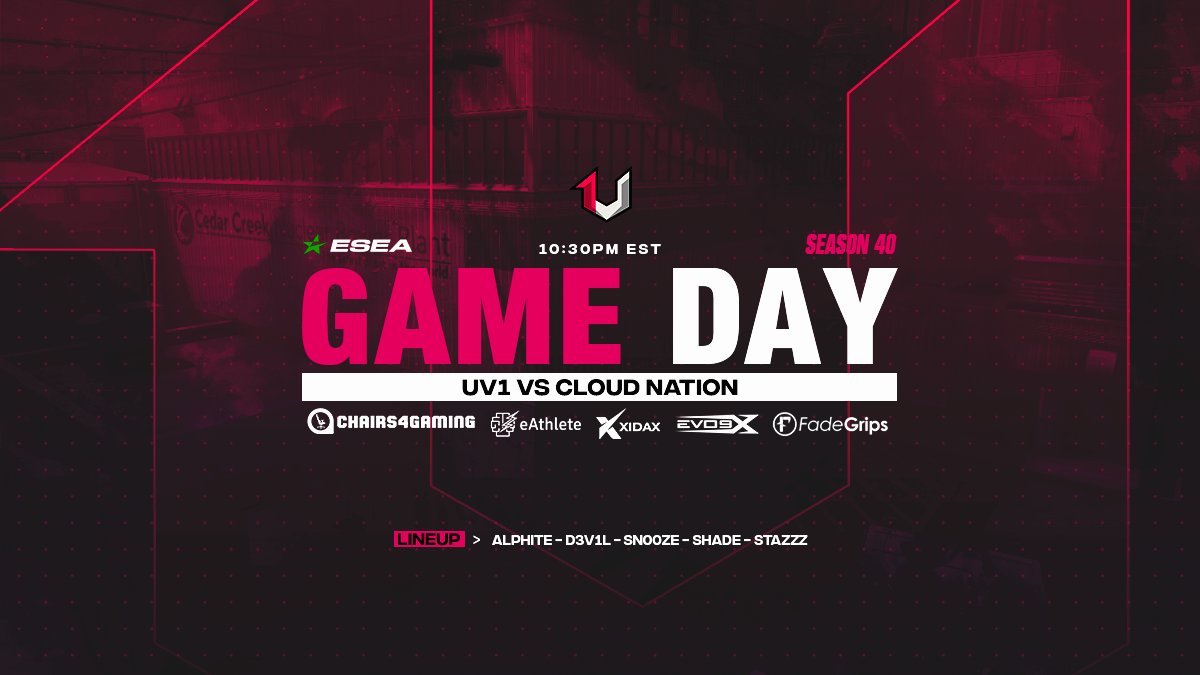 UV1_eSports's tweet photo. [#CSGO]

It is time for our game #11 this season in @ESEA
Mains Season 40!

🆚: #CloudNation
🕓: 22:30 EST
📺: https://t.co/gyLzDCeQNq
🎙️: @jonnyesports 

#uv1canada 🇨🇦 https://t.co/eUXlwUiXyq