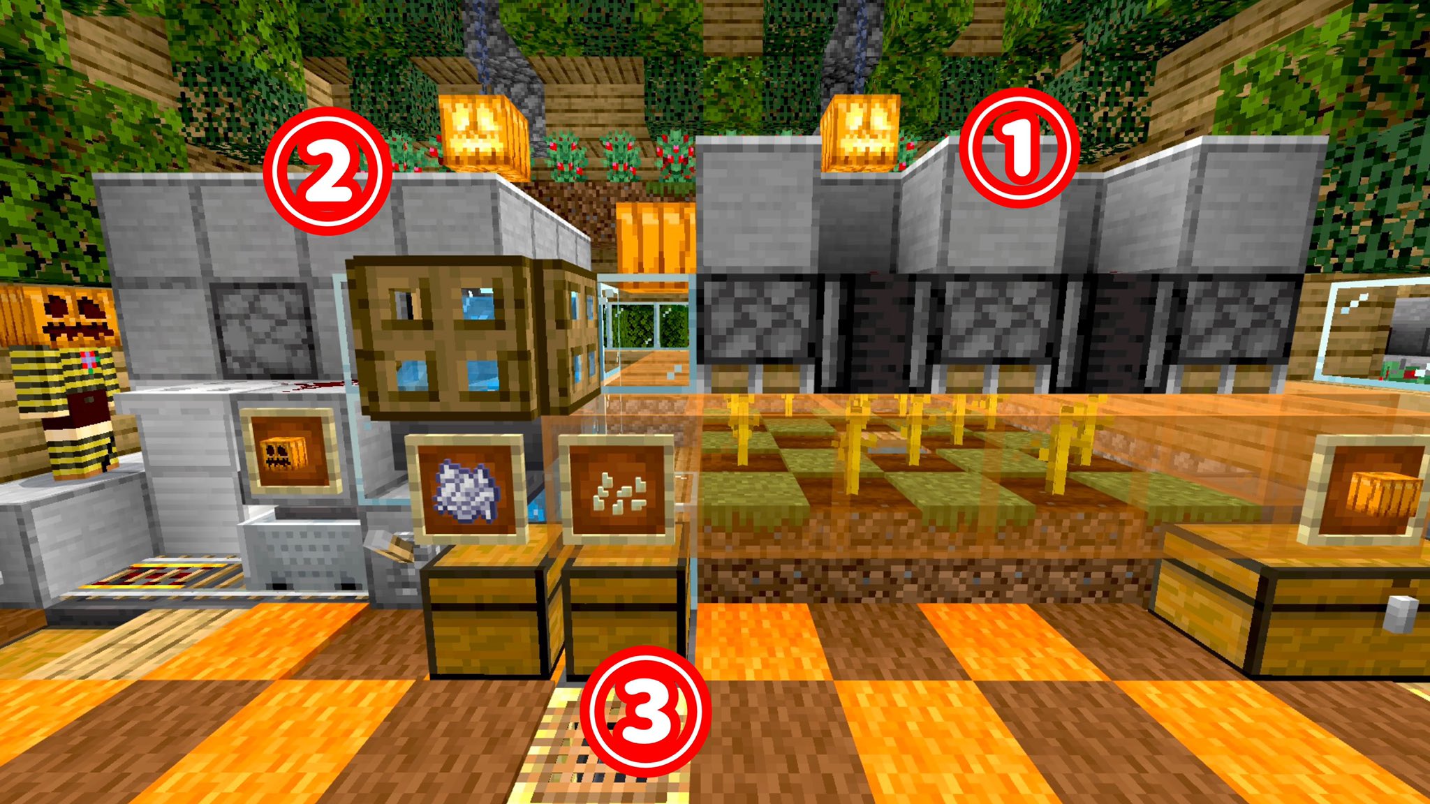 アンジー かぼちゃの家 1つ前ツイート に 収穫機 くり抜き機 コンポスター をギュッと詰め込みました Minecraft マイクラ マイクラ マインクラフト 参考 Yamanekodenki かぜうらさん T Co 0xkq5vfnph Twitter