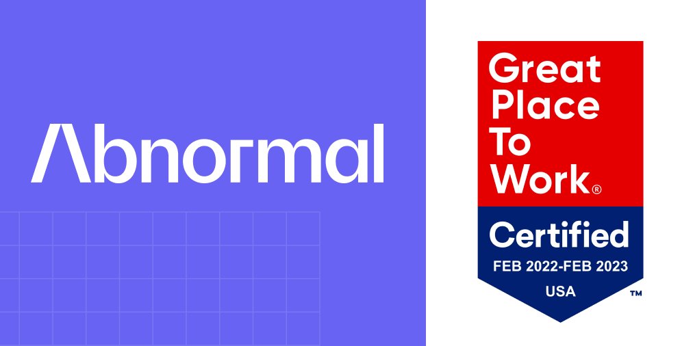 Abnormal's tweet photo. It’s official! Thanks to our people, we’re proud to have earned Great Place to Work® Certification™. Our company culture is a top priority! See how we deliver abnormally-amazing employee experiences on our new Great Place to Work® profile: https://t.co/muefTjgkHq #GPTWcertified https://t.co/qwawbvXxqQ