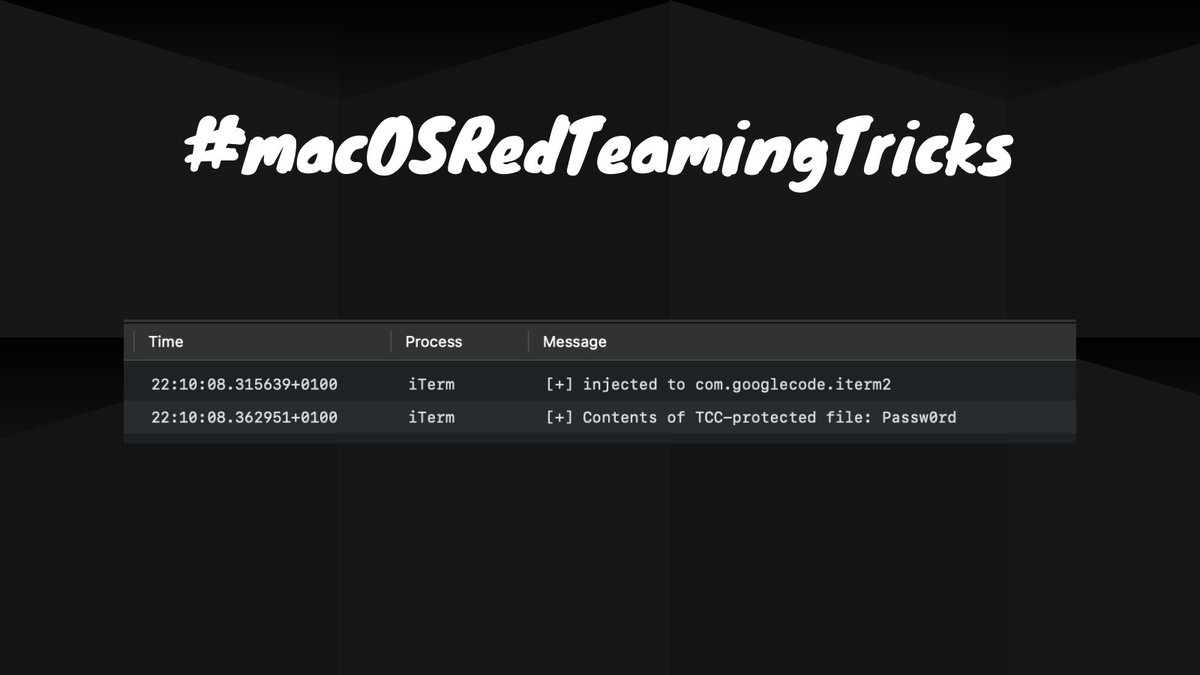 _r3ggi's tweet photo. Read my new #macOSRedTeamingTricks post and forget about problems with the TCC. ☠️
https://t.co/wsdyYrXMYM https://t.co/dF9jrCrUMK