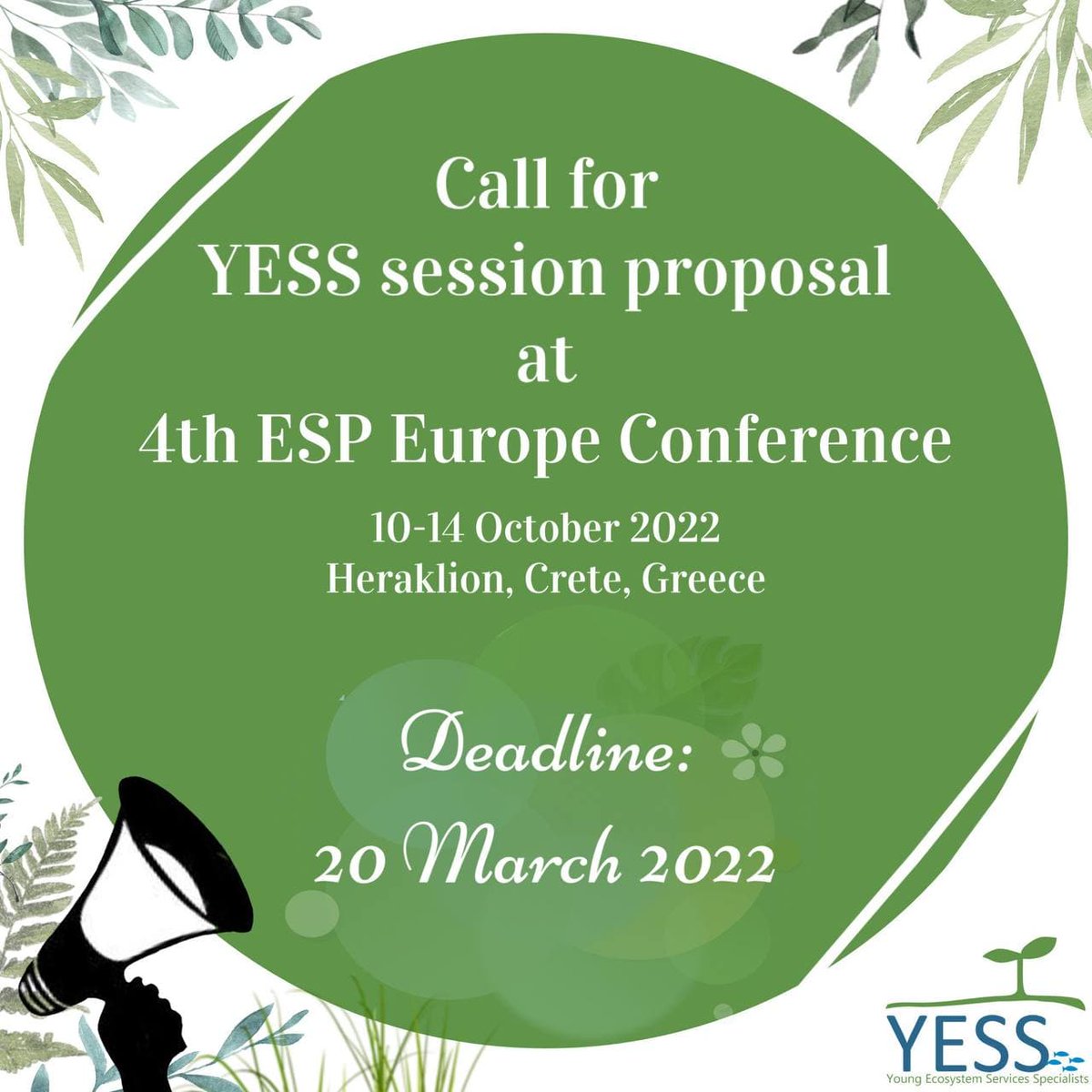 #CallForSessions for the @ESPartnership Europe conference 2022 Oct 10-14 in Heraklion🇬🇷. We welcome all🌱YESS members to take part in the session proposal. Interested? Drop us an email by 20 Mar & check our website bit.ly/364fajw for more
Looking forward to your ideas!