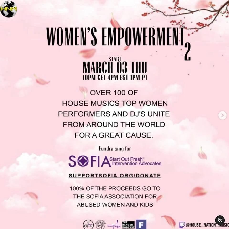 supportsofia's tweet image. The power of community &amp;amp; music! The #HouseNationMusic Women's Empowerment event brought in over $1500 for SOFIA's programs &amp;amp; services. Gratitude to HNM, Aldo Giancane (HNM's co-founder), the 100+ female DJ team that rocked the airwaves for their support. linktr.ee/House_Nation_M…