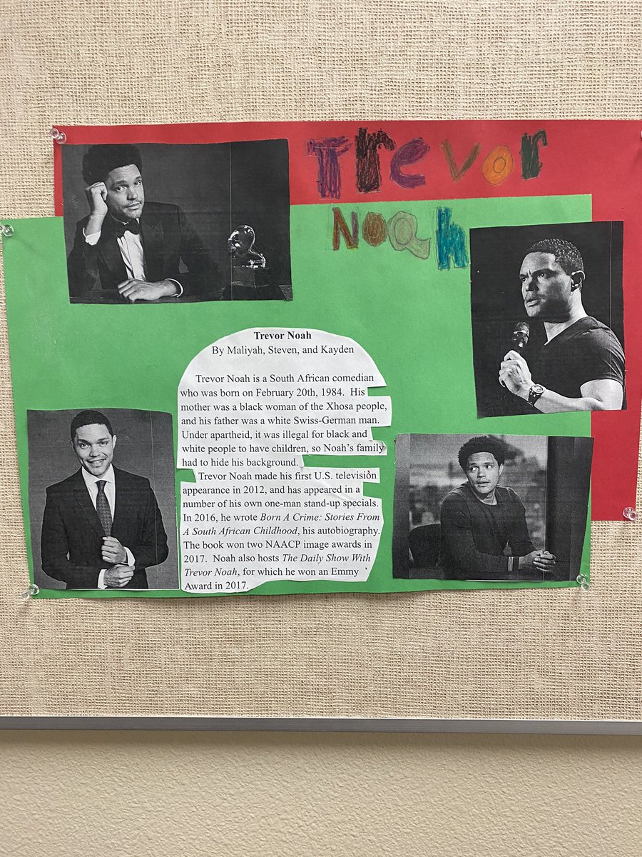 DollyEngland's tweet photo. @Trevornoah my husbands 4th grade students did a report on you for Black History Month! https://t.co/Fc4Jle8yWa