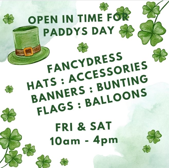 St Patrick's Day #fancydress We have everything you need go green for #paddysday Hats Wigs Accessories Bunting Balloons #Chorley 

#Chorleyballoons
#FancydressChorley #Leprechaun
#TotallylocallyChorley #chorleyLife
#ChooseChorley #ChorleyBusiness #IndependentBusiness