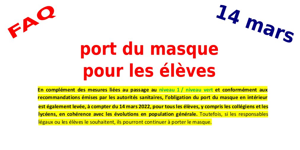loicbreilloux's tweet photo. Fin du port du masque pour les élèves des écoles, des collèges et des lycées.
#ProtocoleEN ⬇️ 3/23 https://t.co/DzFAyxTri4