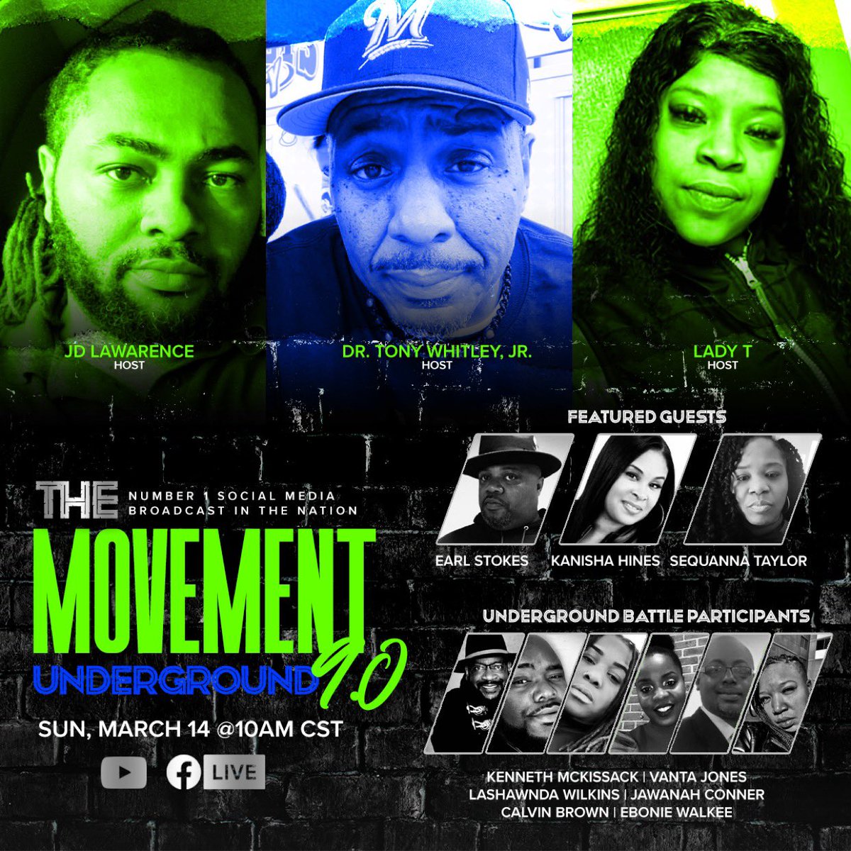 🔥MOVEMENT UNDERGROUND 9.0🔥

TUNE IN THIS SUNDAY <a href="/10/">PR</a>:00amCST
FOLLOW US ON FACEBOOK @https://www.facebook.com/DrTWhitleyJr/

OR SUBSCRIBE TO OUR YOUTUBE CHANNEL @https://youtube.com/channel/UCy2OKTP8RPwPSYSwgsiGs9w