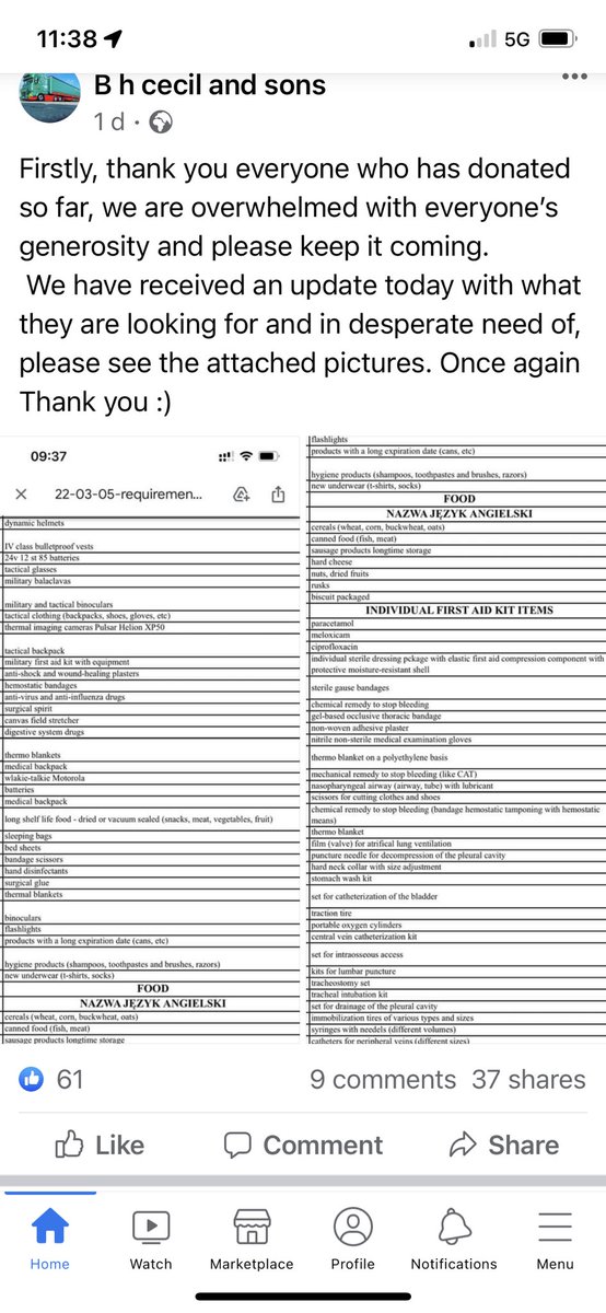 Hi all. Thank you for your generosity so far. Here is an updated list of items that can be donated. Thank You 🙏🏻 🇺🇦