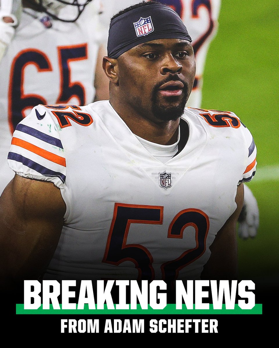 espn's tweet photo. Breaking: The Bears are attempting to finalize a trade that will send six-time Pro-Bowl DE Khalil Mack to the Los Angeles Chargers, sources tell @AdamSchefter. https://t.co/6YtU3eMuED