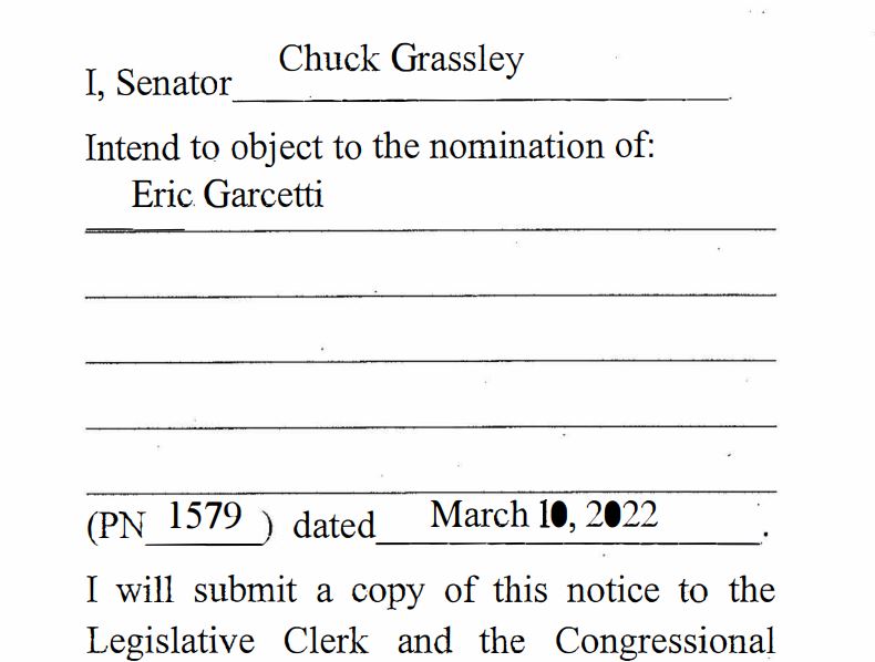 I've confirmed what <a href="/politico/">POLITICO</a> first reported that Sen. Grassley's office is looking into allegations that Mayor Eric Garcetti knew of alleged inappropriate behavior by longtime advisor Rick Jacobs. Grassley wants to delay Garcetti's nomination to serve as ambassador to India.