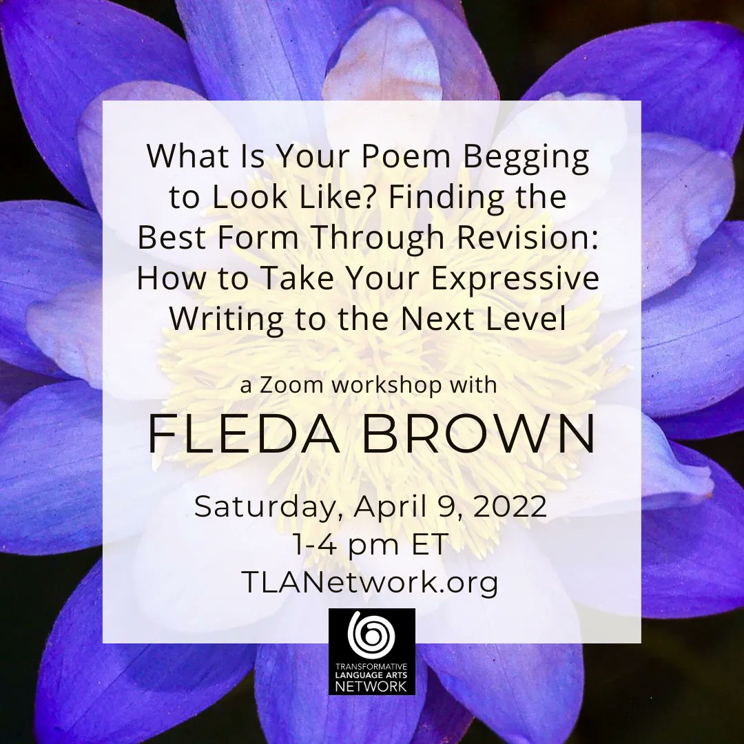 TLANetwork's tweet photo. Don't miss the chance to spend an afternoon with Fleda Brown on Zoom, working of your craft!
https://t.co/mf7ZhyL9Gr
#transformativewriting #Poetry #Poems #PoetryCommunity #Poem #PoemsOfInstagram #PoetryReading #PoetsHouse #poetryworkshop #fledabrown https://t.co/dUhv6uefdp