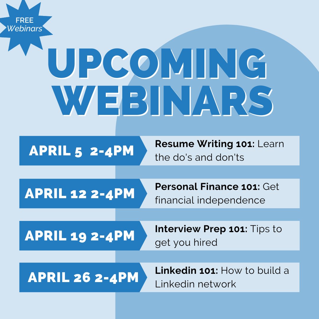 NEW_Employment's tweet photo. Our virtual webinars are back! 🥳Taught by our friendly and knowledgeable staff, these are a great way to kickstart your job hunt with the perfect resume and LinkedIn profile, ace your interviews, and improve your financial literacy! 💲

✍️REGISTER NOW: https://t.co/DNMGxvCy2p https://t.co/iSCKVjZMom