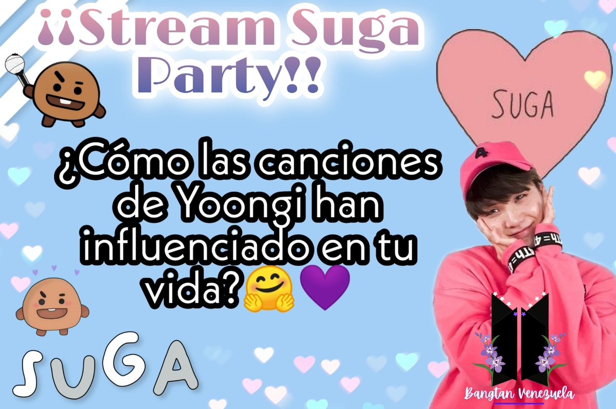 BangtanVzla's tweet photo. 💫• Dinámica 1:

📍Explica ¿cómo las canciones de Yoongi han influenciado en tu vida?

#HappySUGADay
#SUGAourGeniusProducer
#StreamSUGAParty

🔑SUGA Genius Producer

@BTS_twt

🤳Recuerda compartir tu captura de Stream

~ M🐨🌱 https://t.co/1uNNzeMZSN