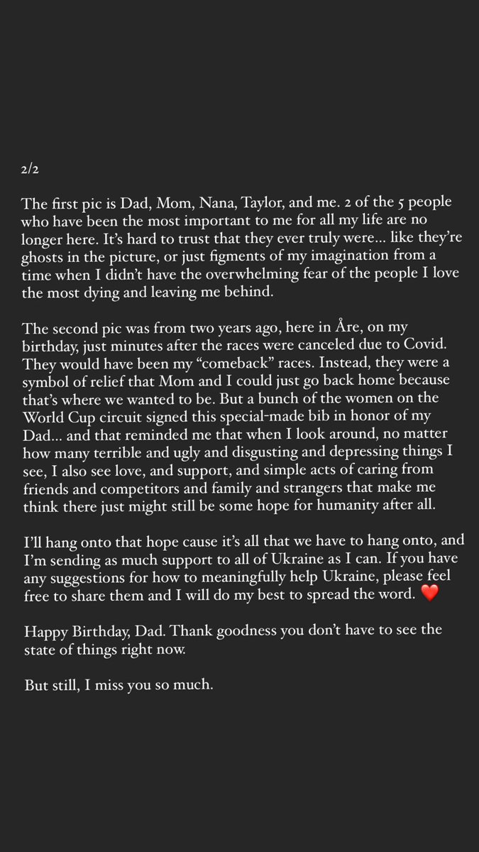 MikaelaShiffrin's tweet photo. Maybe I should mention something more inspiring about intl. women’s day, or maybe say something about the past weekend of races in Lenzerheide… but my mind has been elsewhere…

This war in Ukraine is so completely outrageous that I don’t even know how to express myself…cont. https://t.co/FS0AV371ck