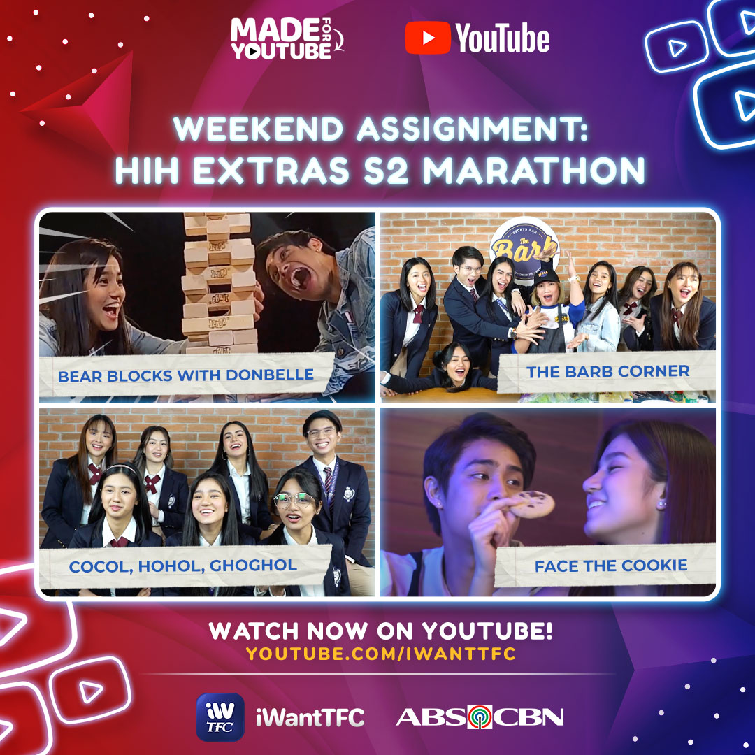 KapamilyaTFC's tweet photo. 2 Tulog nalang weekend na! Madali lang ang assignment natin this weekend: Watch #HIHS2Extras on YouTube! https://t.co/AK97nRA3D3 https://t.co/O2sTYwo75c