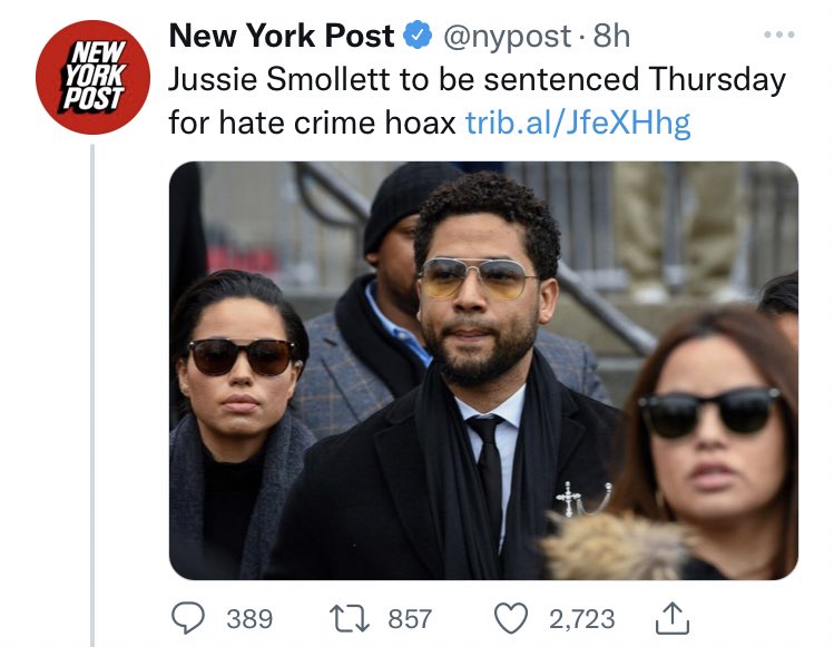DefiantBaptist's tweet photo. More evidence of #ClownWorld:
In the same week that Congress passes #HR55 to make lynching “illegaler,” #JussieSmollett is being sentenced for concocting a fake lynching by Trump supporters. 🤡 https://t.co/IFjog1teuW