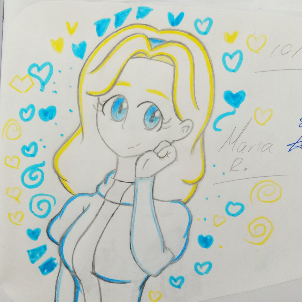 STAR41E's tweet photo. Sketched Maria in class 💙💛:) #Sonic #MariaRobotnik #SonicCharacter #traditionalart #art #sketch #SonicMaria https://t.co/laaY9BOFaf