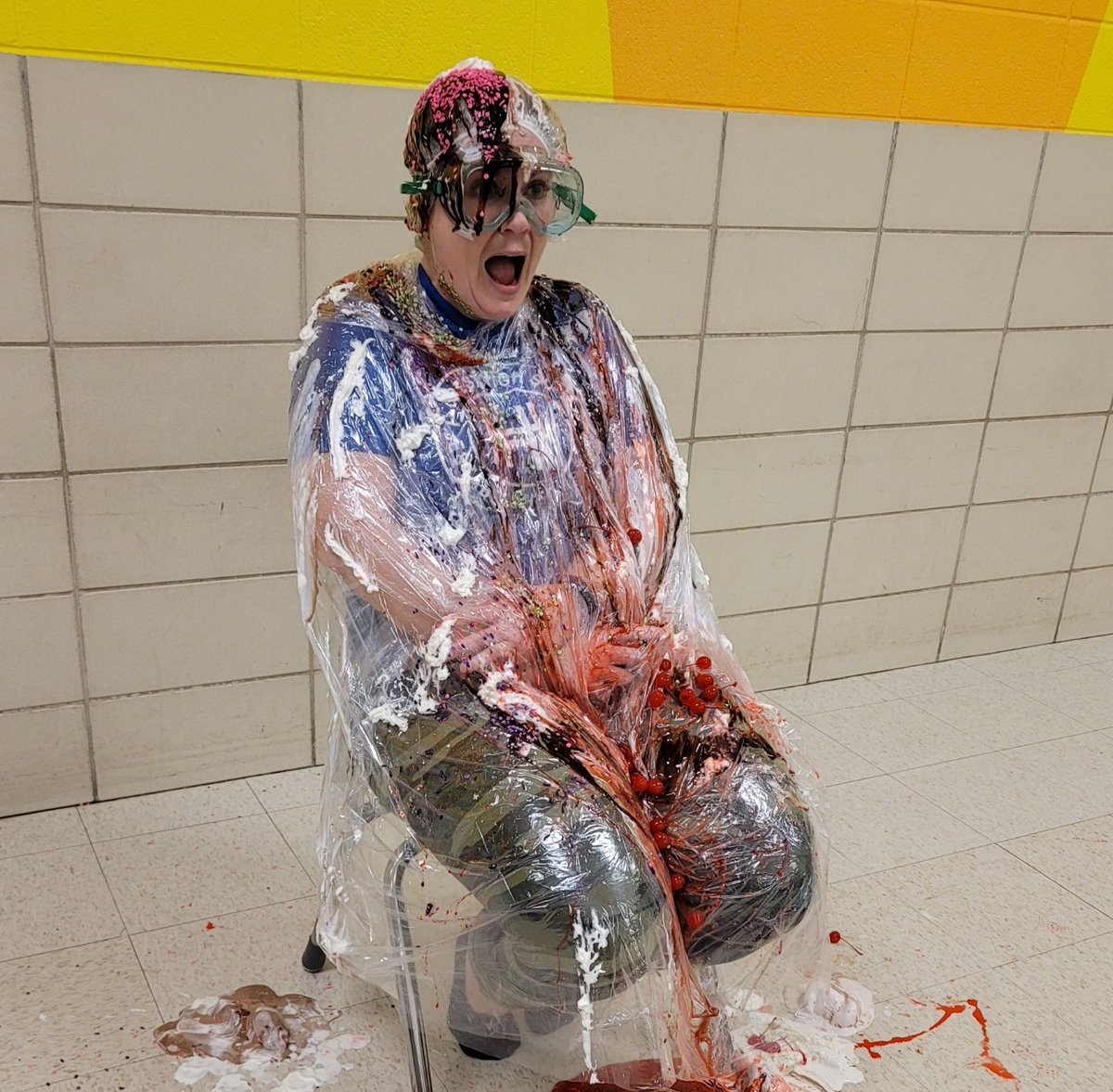 Before &amp; after the ice cream sundae! The class that read the most made Dr. Shevchuk into a sundae! #SPSReads #northsidepride