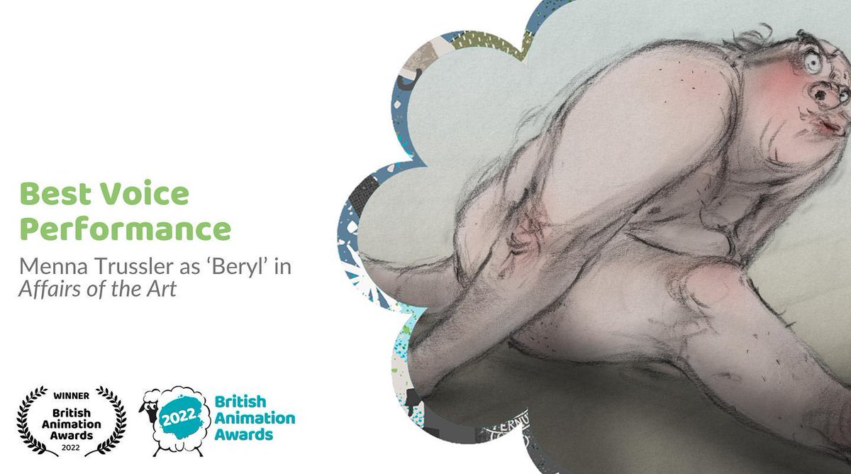 thenfb's tweet photo. 🤯 AFFAIRS OF THE ART is honoured with THREE @BAAwards today! 
🏆 Best Short Film - @joannaq 
🏆 Writers Award - Les Mills
🏆 Best Voice Performance - Menna Trussler as 'Beryl'

Congrats to the whole team and everyone who helped work on this incredible film! 🍾 #BerylisBack #NFB https://t.co/cGkcCCEKHX