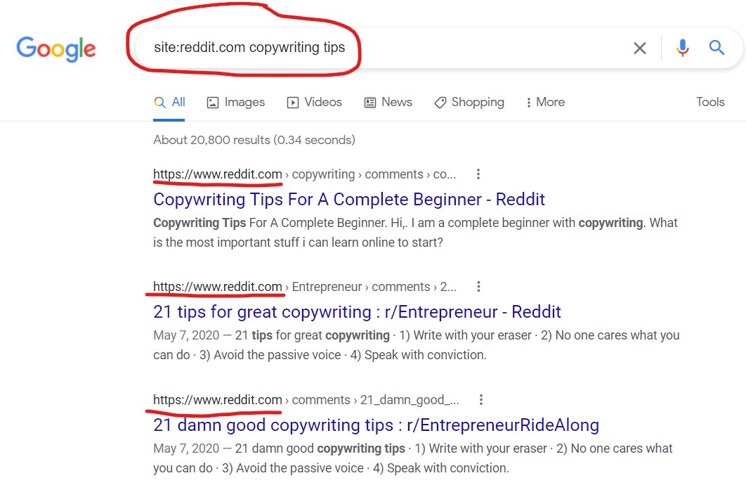 AskCarolLynne's tweet photo. [TIP] REFINE YOUR GOOLE SEARCH

You can use Google to search specific websites.

In the search bar, type
site:[website address] [search term]

Try it. 👇

site:https://t.co/4iphhMloBz copywriting tips

site:https://t.co/1NUEuTyr1Q what is digital marketing

#Tweet100 #Ship30for30 https://t.co/w0F6ldchJE