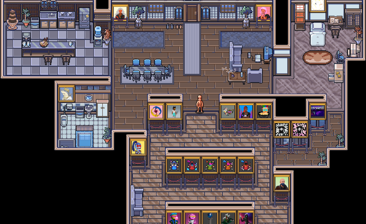 aventurine_eth's tweet photo. Finally had time to work on my undervalued medium apartment in @Worldwide_WEB3. I made a spacious open plan living area, a nice little art gallery, a small cozy bedroom, a full bathroom and a kitchen with all the amenities including a chocolate fountain. 🔥#BuildTheWebb 👀 https://t.co/KP3fxzP5u7