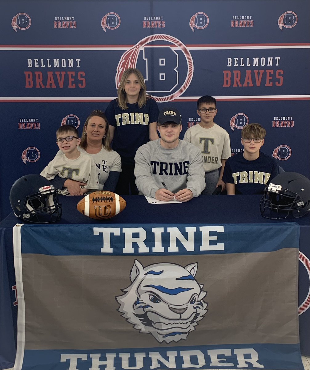 Bellmont_FB's tweet photo. Congratulations to seniors Jamison Rumple and Dalton Robinson on committing to further their academic and athletic careers at Trine University! Go Thunder! @BellmontAD @ne8_fb @NorthAdams_NACS @CoachAbbs https://t.co/jkgABtfM49