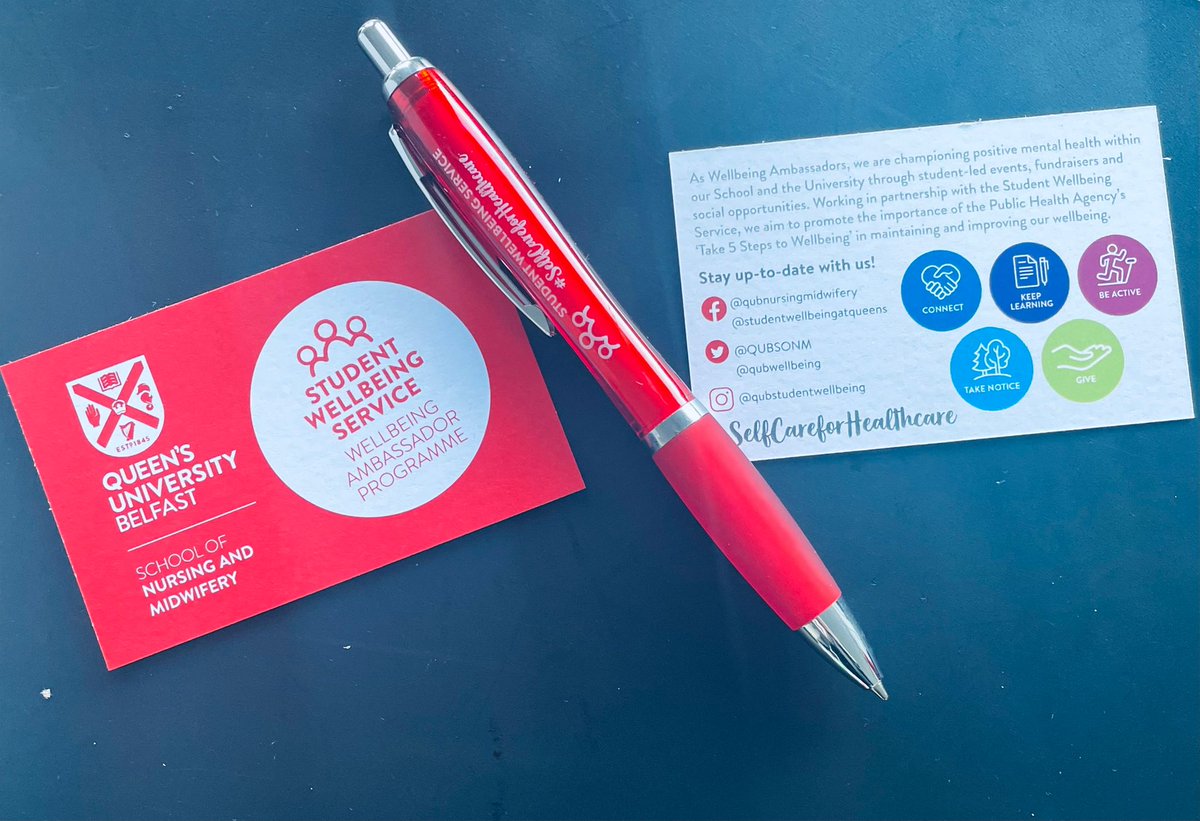QUBSONM's tweet photo. Great to see our Student Wellbeing Ambassadors (WBAs) at the launch of our new cards [&amp; very own stationary].

Designed by WBAs to help promote the student wellbeing service!

Reminding everyone #SelfCareforHealthcare 

@stacey88921
@DeirdreQUB18
@QUBWellbeing 
#LoveQUB https://t.co/LerrxHHGmt