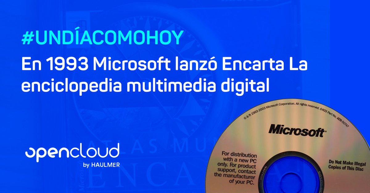 OpenCloudLAT's tweet photo. En Marzo de 1993, Microsoft lanza Microsoft Encarta, la primera enciclopedia digital creada para computador 😱 ¿Recuerdas haberla usado?
.
#Opencloud #VPS #SSD #VPSCloudServer #CloudServer #Hosting #VPSChile #DataCenter https://t.co/bdpPVpa0gE
