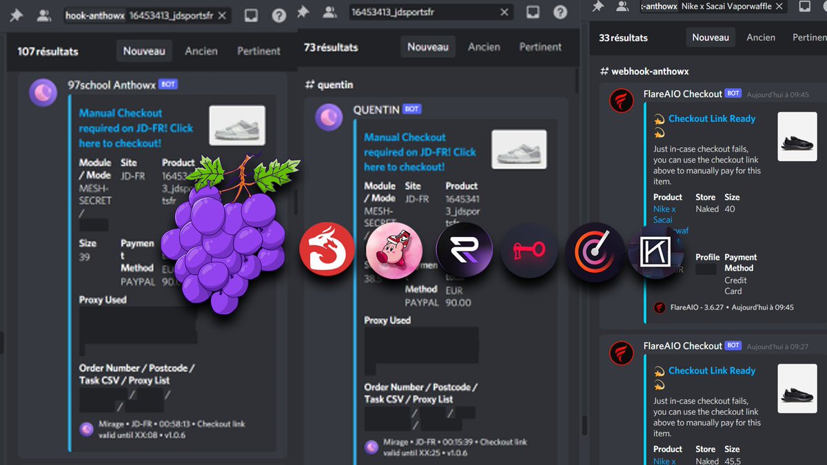 AnthonyLelay's tweet photo. SACAIIIIIIIIIII easy MESHHHHHHH easy :)

B: @FlareAIO @FlareSmashed @MirageBots 

G: @thesoleradar @EscapeNotify @kikikickz_lab

P: @dragonproxies_ @ReversRetail @kirbyproxy2021 
 
ACO Serv : @grape_aco🍇DM for invites 

T : @97checkout  #97checkoutschool https://t.co/UkK7D8MltR