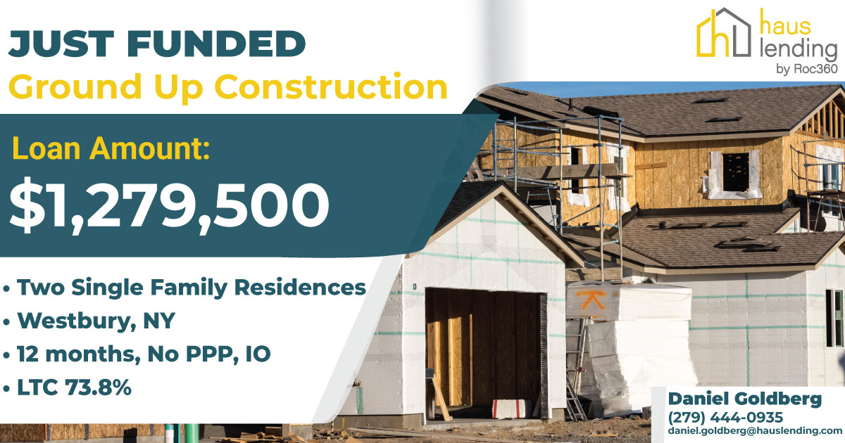 HausLending's tweet photo. Congrats to Daniel Goldberg and the Haus Lending origination team for closing this deal: two ground-up construction single family homes financed in Westbury, NY! If you have a deal you're working on, we want to talk to you! Call 1-877-GO-4-HAUS or visit: https://t.co/QzbYDHI4jI https://t.co/EsOccC6cnu