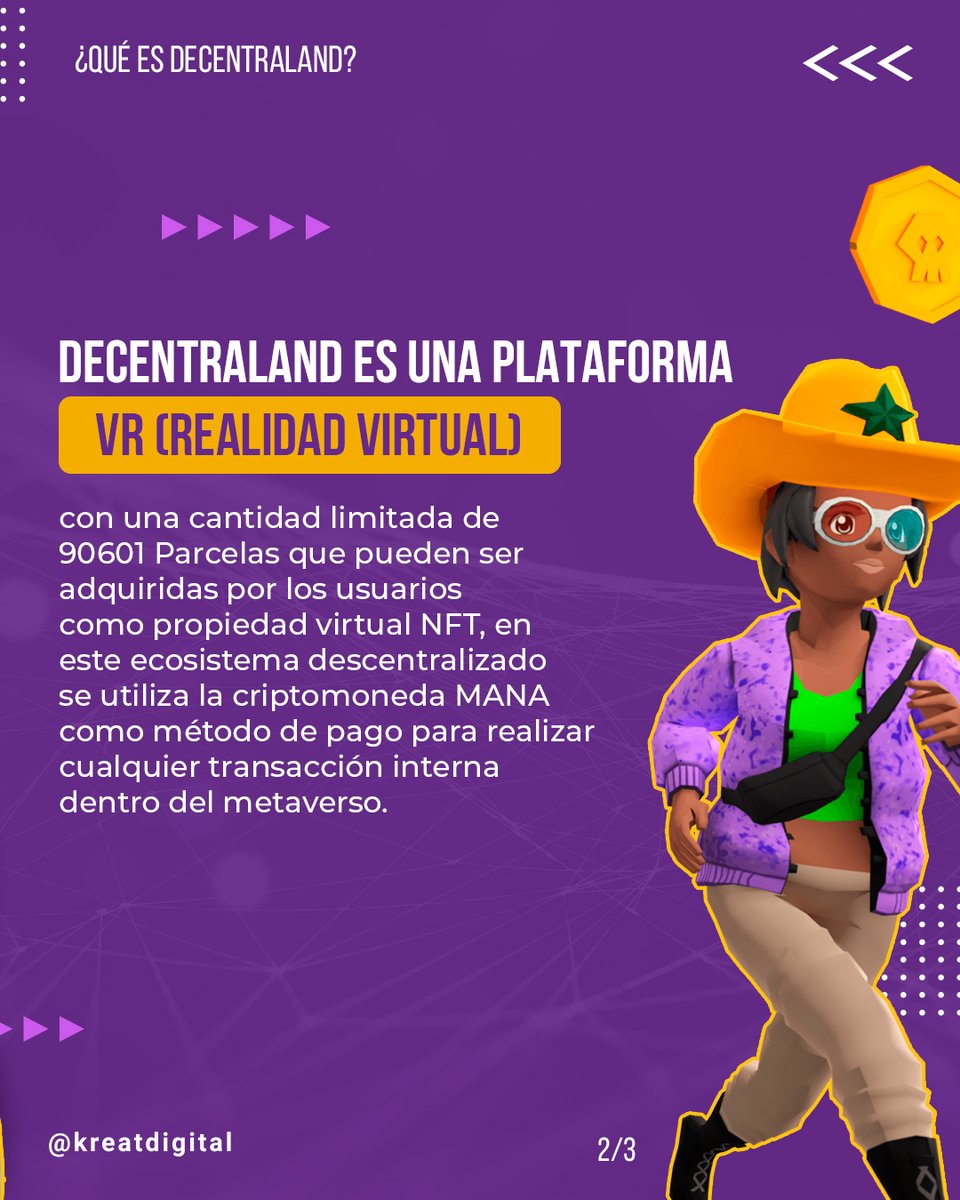 KreatDigital's tweet photo. Te traemos mas informacion sobre los #metaversos y en este caso explicamos un poco #decentraland 

#nftcommunity #nft #meta #eth #ethereum #criptomonedas #cryptocurrency #bitcoin #mana https://t.co/bRvM5hRmrR