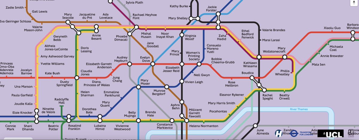 Redrawing London's geography with the interactive City of Women London Underground map, a project of Reni Eddo-Lodge, Emma Watson, Rebecca Solnit, Leah Lovett.  Features biographies and interviews of women and non-binary people that reshape local heritage cityofwomenlondon.org