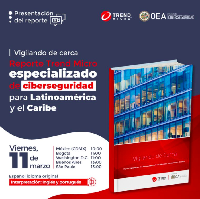 OEA_Cyber's tweet photo. ¿Sabes cuál es el estado de la #Ciberseguridad en Las Américas?

#MAÑANA presentamos el reporte que hemos elaborado junto a @TrendMicroLATAM y te contamos las conclusiones de la mano de expertos en el tema.

Regístrate y participa👉https://t.co/gr6vZOBBVO https://t.co/SpNkPUKFcx