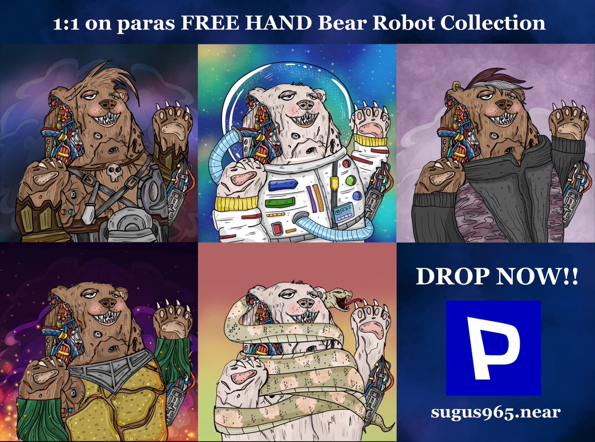sugus965nft's tweet photo. NEW Drop!!!
Bear Robot collection
Inspired by that people do animal experiments

https://t.co/5prvx3nsqD

#PARASnft #NFTTHAILAND #NFTCommmunity #crypto #NEARnft #openseanfts #OpenSeaNFT #nft #nftcollector #NFTCollection https://t.co/P1Y5RNIrNl