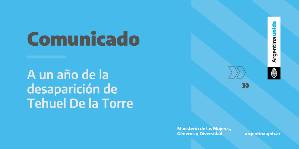 MinGenerosAR's tweet photo. A 1 año de la desaparición de Tehuel de la Torre, seguimos colaborando en su búsqueda, acompañando a la familia y exigiendo justicia.
 
🔎 Comunicado oficial: https://t.co/M6eT8Ixl9P https://t.co/rEE0341SVu