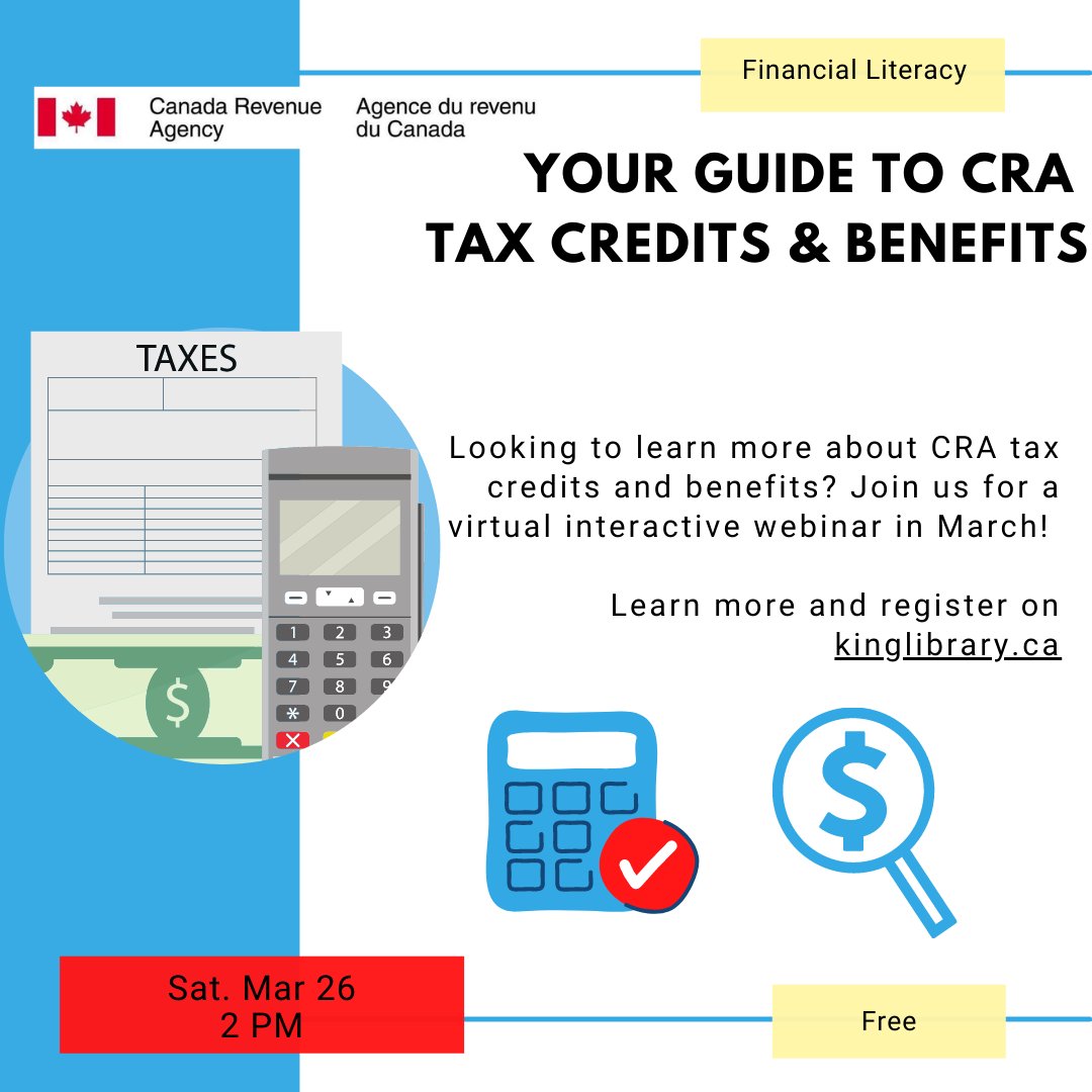 KingLibraries's tweet photo. Worried about completing your taxes and getting all the credits and benefits that you deserve? 😔
Join us virtually on Saturday, March 26th to learn everything you need to know about tax credits and benefits! 😊
Register for this FREE program on at https://t.co/x6EPbmzzL7 💻 https://t.co/Q9XJ4itLQ5