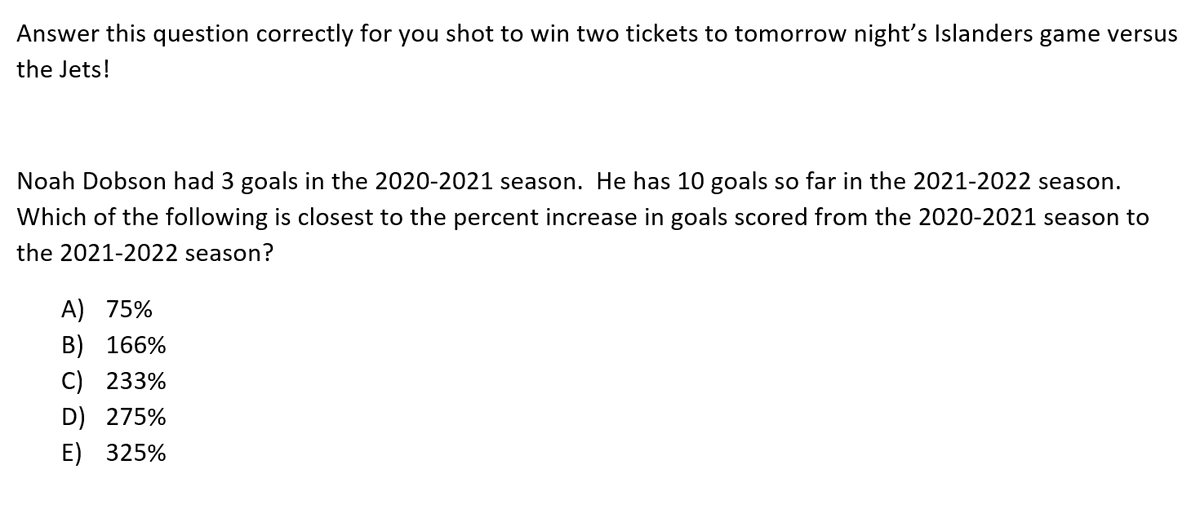 BeyondTheTest's tweet photo. Answer the math question below for you chance to win two tickets to the @NYIslanders game tomorrow night versus the Jets!  Simply quote tweet your answer and follow us!  #isles https://t.co/9HQyHoVu1U