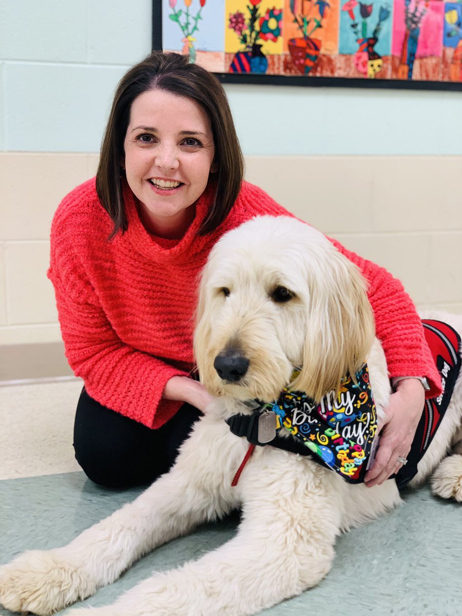 MECC_Counselor2's tweet photo. This “gentle giant” made his debut in 2nd grade this week! Meet Gibson, our newest furry friend at MECC! We had lots of fun getting to know each other this week! 💚⭐️🐾#GibsonSparkles #MECC #dogsofMason #MVP #MostValuablePups @MrsBly_MECC @MasonSchools @schatzj9 https://t.co/NsP4AVT9i4