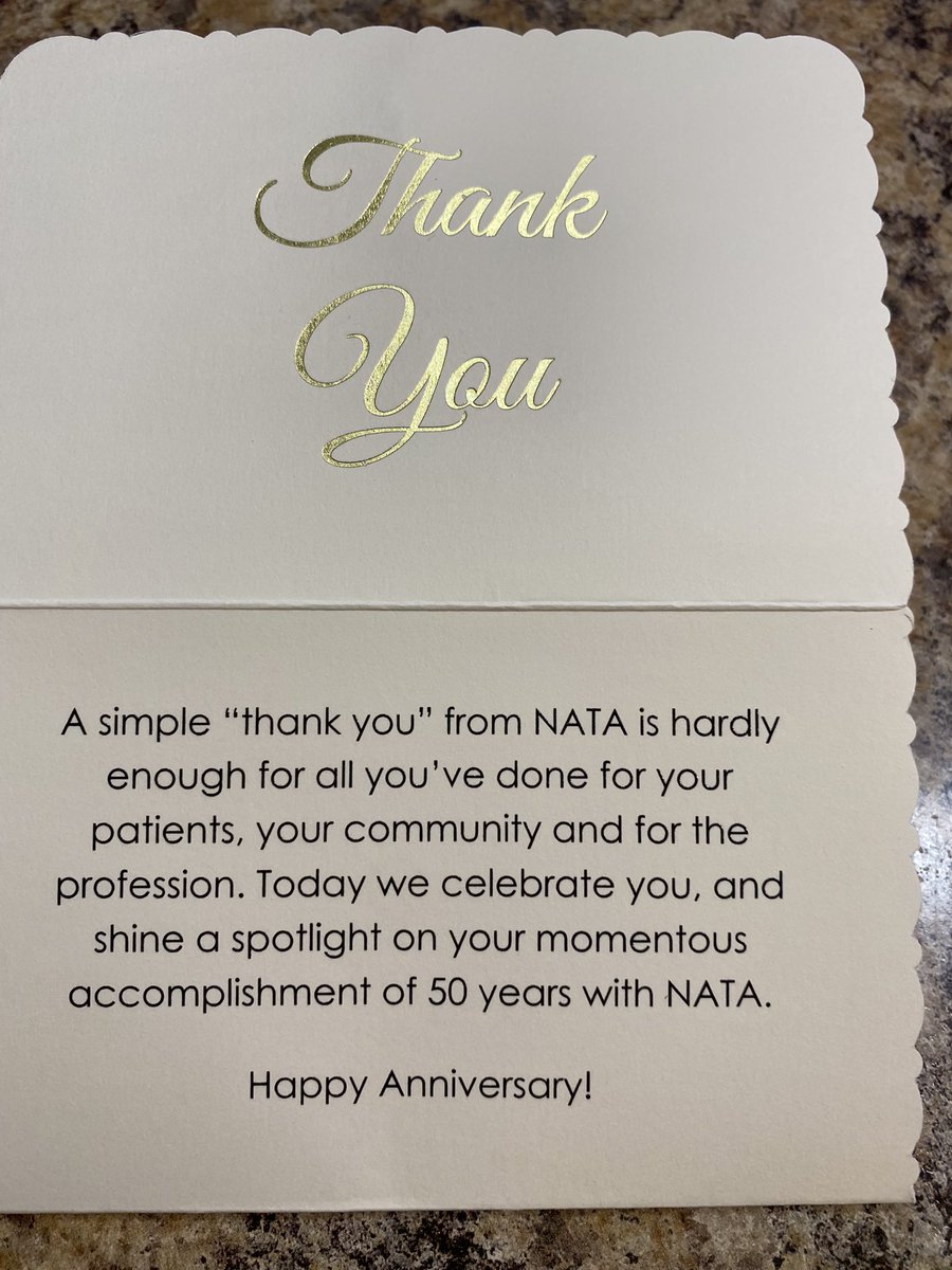 RavenDoc's tweet photo. Look what I got today from @NATA1950 50 years !!! Thanks very much. It has been a fun career and a nice ride!! https://t.co/I73bLrh9ch