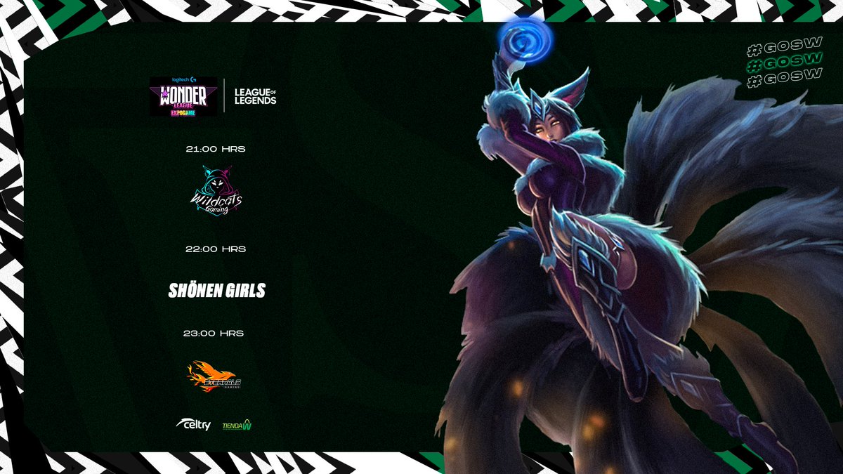 SWeSportsLA's tweet photo. #LoL | #WonderLeagueLogitechG
El debut de nuestra escuadra #femenina ha llegado 😎 jornada triple, porque así es más mejor.
¡CON TODO CATURRAS! 💚
🆚 @WildCats_Gaming
🆚 #SHÖNENGAMING
🆚 @Eternals_Gaming
📺 https://t.co/9pVPcqflUO
#GoSW #VamosWanderers https://t.co/9NwaIA4amC