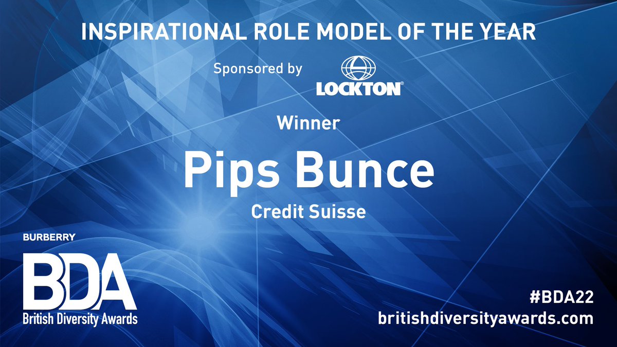 British Diversity Awards (@britdiversity) on Twitter photo This year, there are not one, but two winners of the Inspirational Role Model of the Year Award, sponsored by <a href="/Lockton/">Lockton</a>. Congratulations to #PipsBunce <a href="/CreditSuisse/">Credit Suisse</a>. #BDA22 
britishdiversityawards.com This year, there are not one, but two winners of the Inspirational Role Model of the Year Award, sponsored by <a href="/Lockton/">Lockton</a>. Congratulations to #PipsBunce <a href="/CreditSuisse/">Credit Suisse</a>. #BDA22 
britishdiversityawards.com
