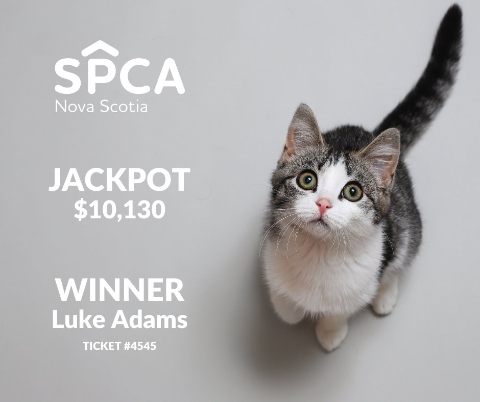 NSSPCA's tweet photo. We have wonder-fur news 💙 The SPCA weekly 50/50 jackpot hit $𝟭𝟬,𝟭𝟯𝟬!! Congrats to our winner… Luke Adams!  😻

Do you want to be the next lucky winner? Get your tickets today for the new draw here: https://t.co/ck6c85NQPk ⬅

#Lottery #Jackpot https://t.co/VaBj6GwI0I