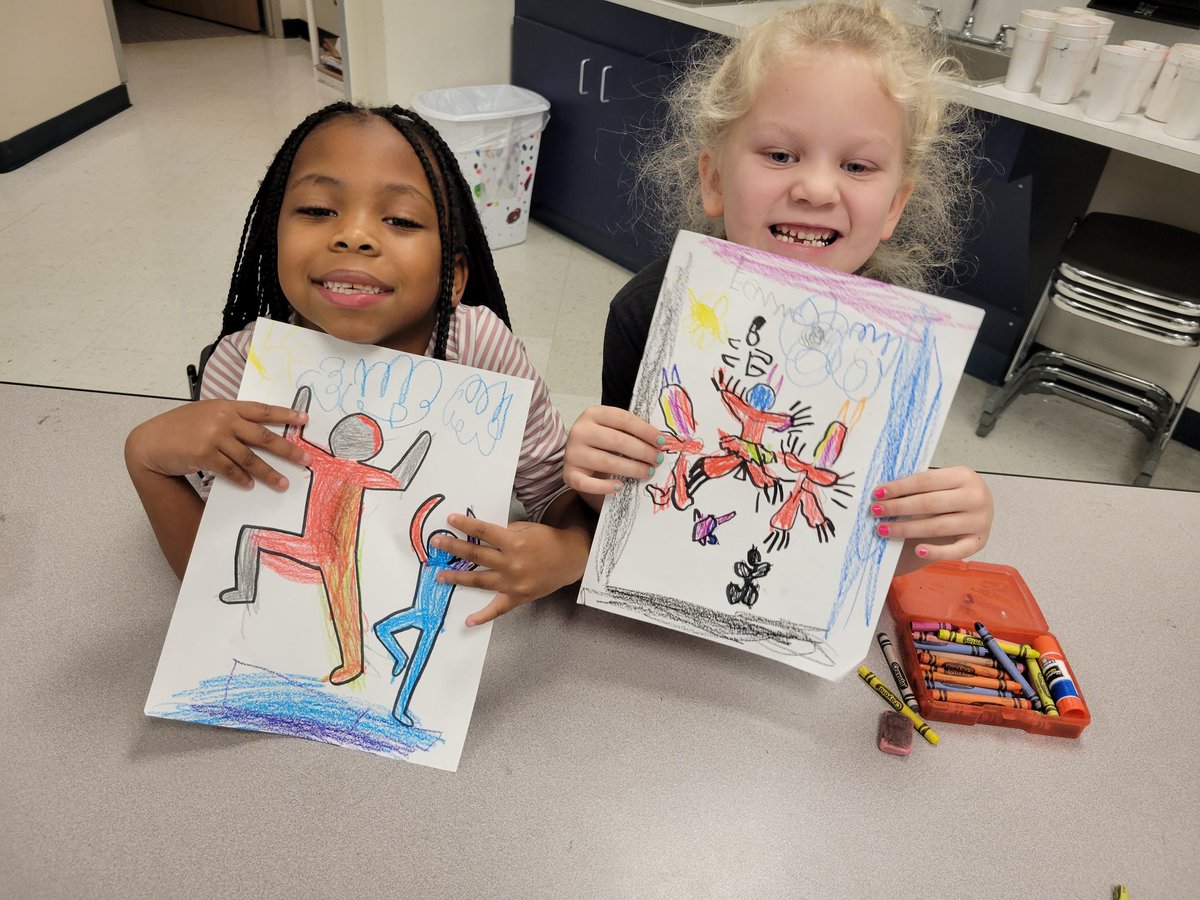 art_toler's tweet photo. Our Kinder and 1st graders learned about making movement with figures in these Keith Haring inspired artworks during our intersession week. @Toler_Texans #garlandisd #art https://t.co/4CV5VPr0Kc