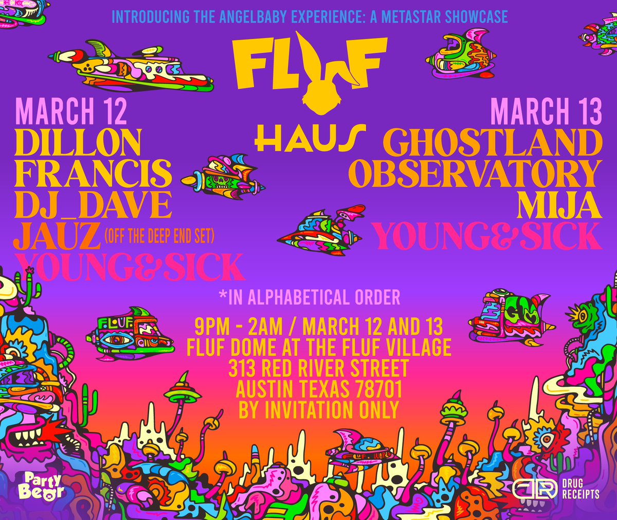 youngandsick's tweet photo. Excited to announce the start of a long friendship with @flufworld - We'll be taking over Fluf House during their event for a visual experience and DJ set both Sat and Sun (12+13) at SxSW. Retweet for a chance to win two guest list spots if you'll be in Austin. https://t.co/S2nw1xDBXe