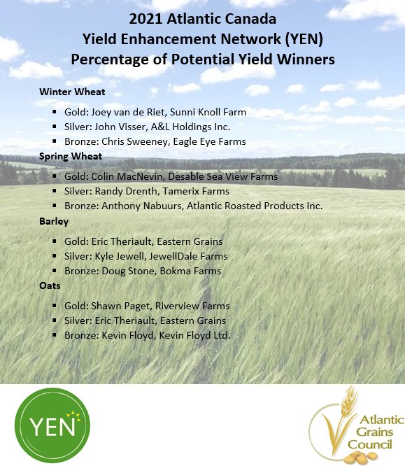 Thank you to everyone who was involved in the 2021 Atlantic Canada YEN. Lots of hard work was put into the group! Congratulations to the following on their awards! 🌱🌾🏆 #YEN #Awards