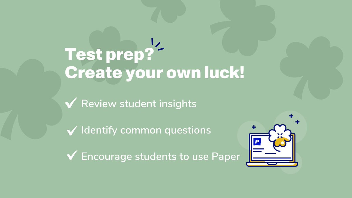 paperlearning's tweet photo. Test prep? Paper's teacher dashboard can help you plan your exam review lessons π Identify common topics that your students have asked Paper tutors and review insights on students who may need support before the test!
#TeacherTips #EdTech #HighDosageTutoring #PaperPrep https://t.co/s7lwepFAm8