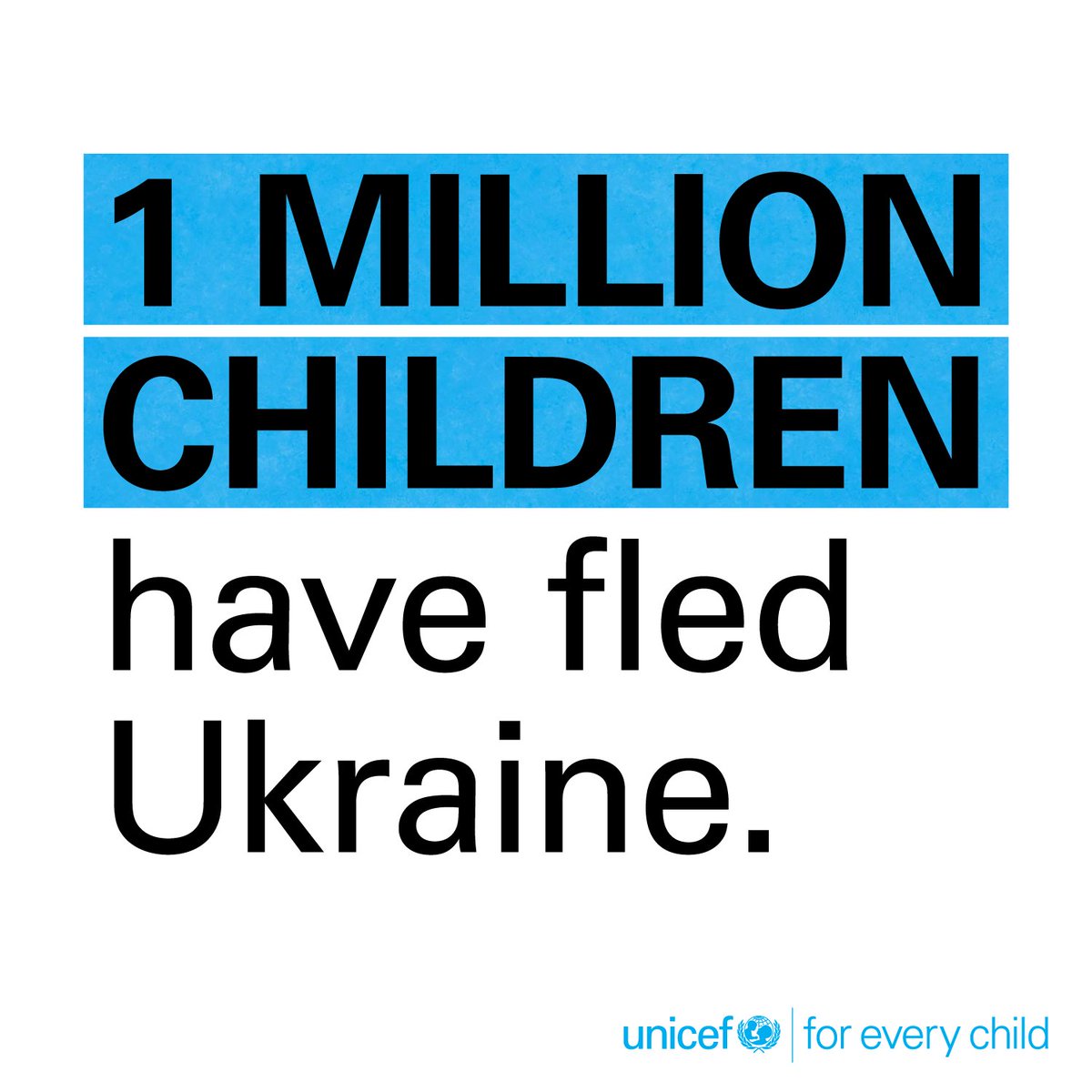 1 million children have fled the war in Ukraine.

<a href="/UNICEF/">UNICEF</a> says it is doing everything it can to help children and families in need; but the only sustainable solution is peace. unicef.org/press-releases…