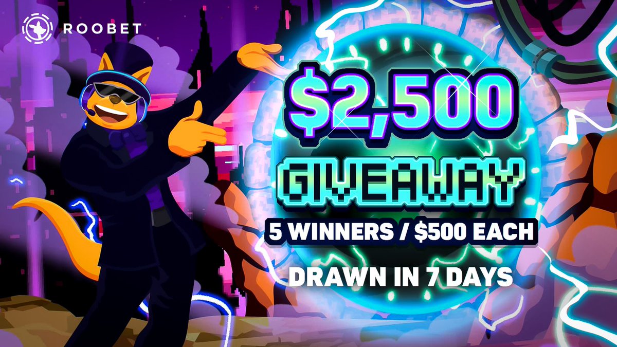 $2,500 Giveaway! 

5 Winners - $500 EACH!

-Follow
-Like and RT❤️
-Tag 2 friends
-Comment your Roobet Username🦘

Winners announced in 7 days ⏳

Crypto's Fastest Growing Casino: roobet.com