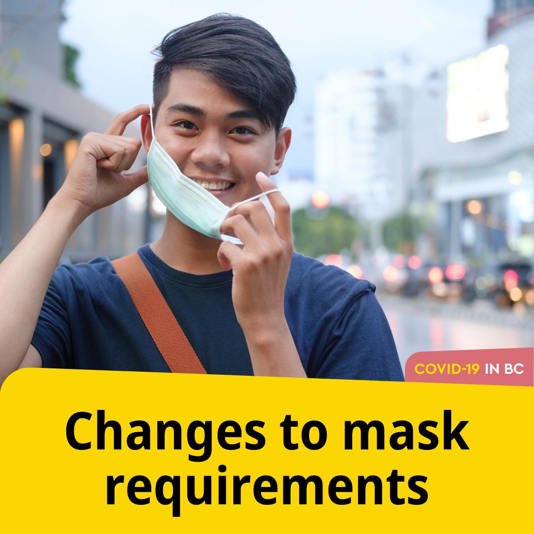 BCGovNews's tweet photo. Starting March 11:

• Masks no longer required in public indoor settings or for K-12 students after March break
• Masks encouraged on public transit and BC Ferries but no longer required
• Businesses and event organizers can still choose to continue requiring masks. https://t.co/AKDfVXFsv9